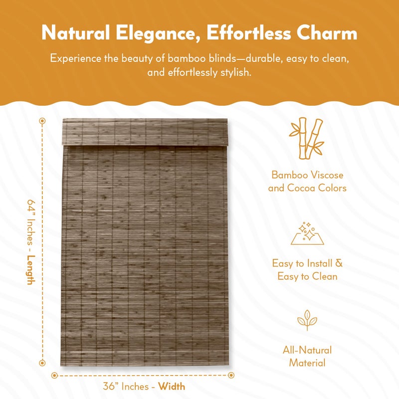 Radiance Cordless Bamboo Roman Shades for Windows - Flatstick Bamboo Blinds for Semi-Private Light Control - Easy to Lift & Fold Up Window Shades - Driftwood - 36 in. W x 64 in. L - (2216614E) - Image 2